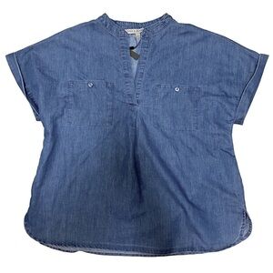 NWT Alex & Parker Indigo Blue Relaxed V Neck Top Ladies‎ Size Large